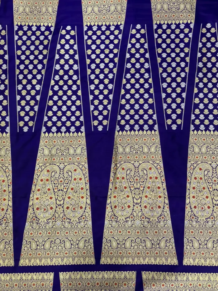 Royal Blue Banarasi Silk Unstitched Lehenga with Gold and Silver Zari Paisley Motifs KashiFab Royal Blue Banarasi Silk Unstitched Lehenga with Gold and Silver Zari Paisley Motifs
