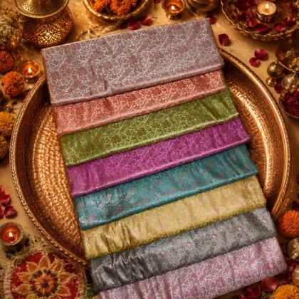KashiFab Dusty Pastel Floral Jaal Banarasi Brocade Fabric shade card - Banarasi brocade fabric Varanasi