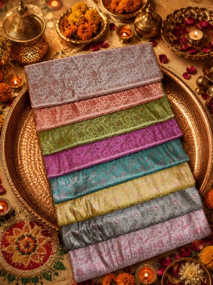 KashiFab Dusty Pastel Floral Jaal Banarasi Brocade Fabric shade card - Banarasi brocade fabric Varanasi