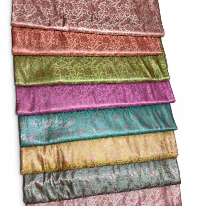 KashiFab Dusty Pastel Floral Jaal Banarasi Brocade Fabric - Banarasi brocade fabric Varanasi wholesale export