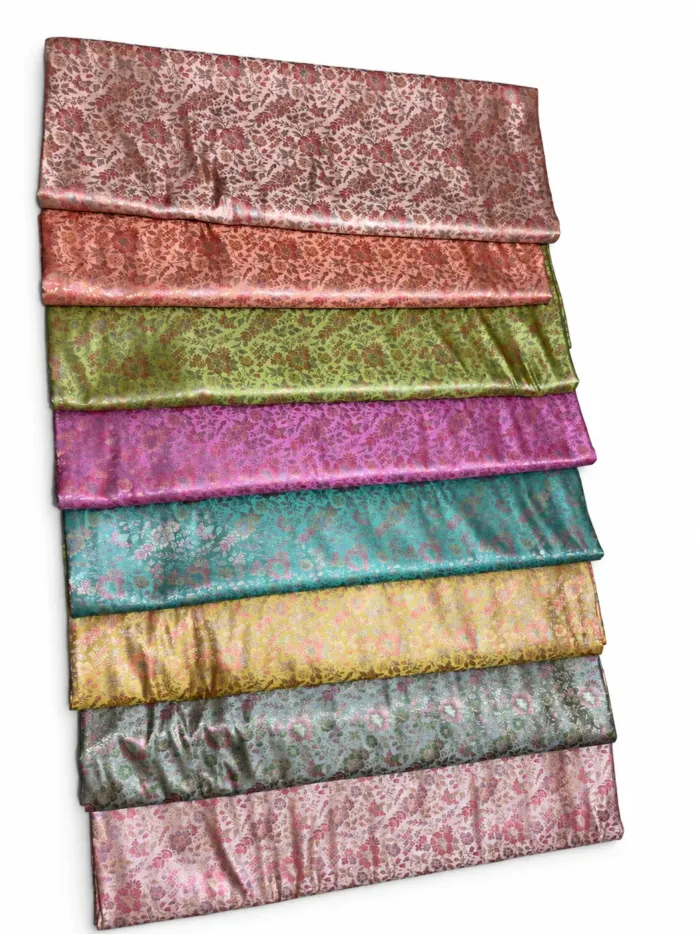 KashiFab Dusty Pastel Floral Jaal Banarasi Brocade Fabric - Banarasi brocade fabric Varanasi wholesale export