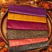 KashiFab Jewel Tone Mini Buti Banarasi Brocade Fabric shade card - Banarasi brocade fabric Varanasi
