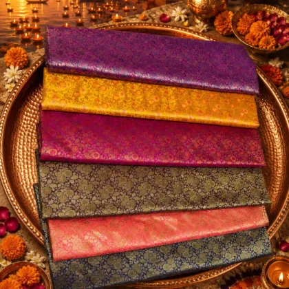 KashiFab Jewel Tone Mini Buti Banarasi Brocade Fabric shade card - Banarasi brocade fabric Varanasi
