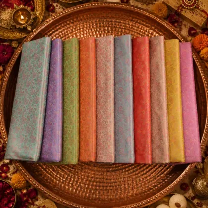 KashiFab Rainbow Pastel Mini Floral Banarasi Brocade Fabric shade card - Banarasi brocade fabric Varanasi