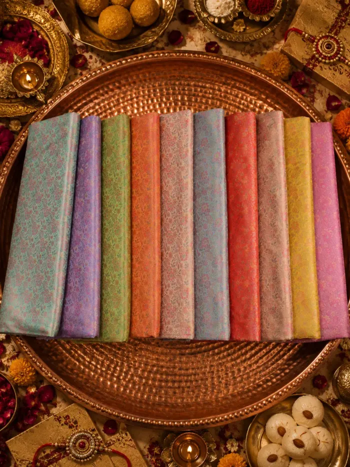 KashiFab Rainbow Pastel Mini Floral Banarasi Brocade Fabric shade card - Banarasi brocade fabric Varanasi