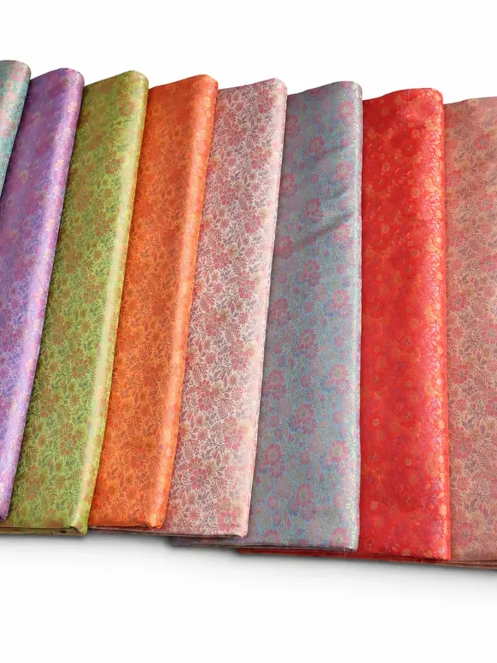 KashiFab Rainbow Pastel Mini Floral Banarasi Brocade Fabric - Banarasi brocade fabric Varanasi wholesale export