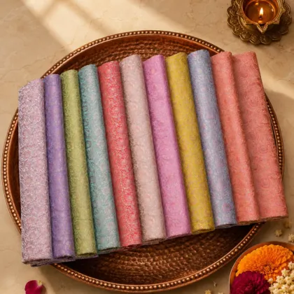 KashiFab Open Pastel Floral Jaal Banarasi Brocade Fabric shade card - Banarasi brocade fabric Varanasi