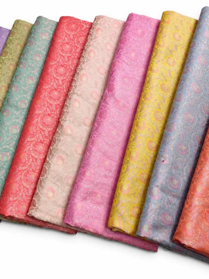 KashiFab Open Pastel Floral Jaal Banarasi Brocade Fabric - Banarasi brocade fabric Varanasi wholesale export
