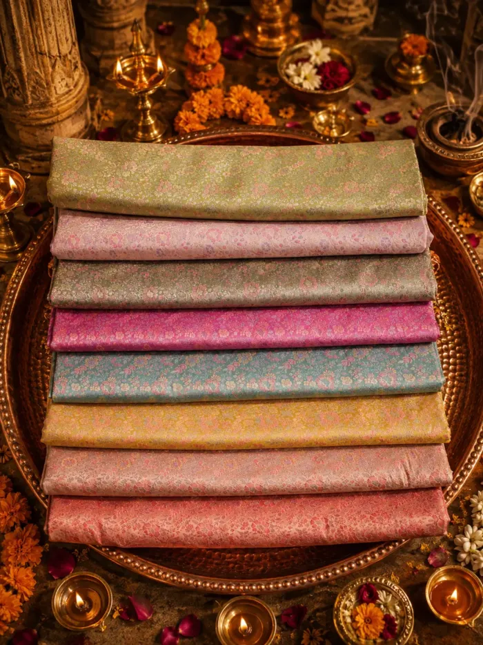 KashiFab Sage Pastel Mini Bloom Banarasi Brocade Fabric shade card - Banarasi brocade fabric Varanasi