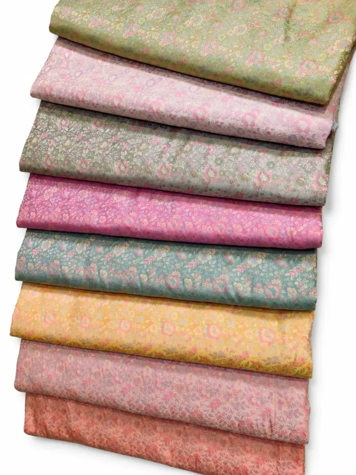 KashiFab Sage Pastel Mini Bloom Banarasi Brocade Fabric - Banarasi brocade fabric Varanasi wholesale export