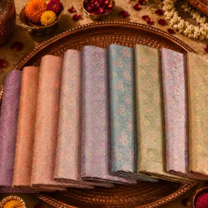 KashiFab Powder Paisley Floral Banarasi Brocade Fabric shade card - Banarasi brocade fabric Varanasi