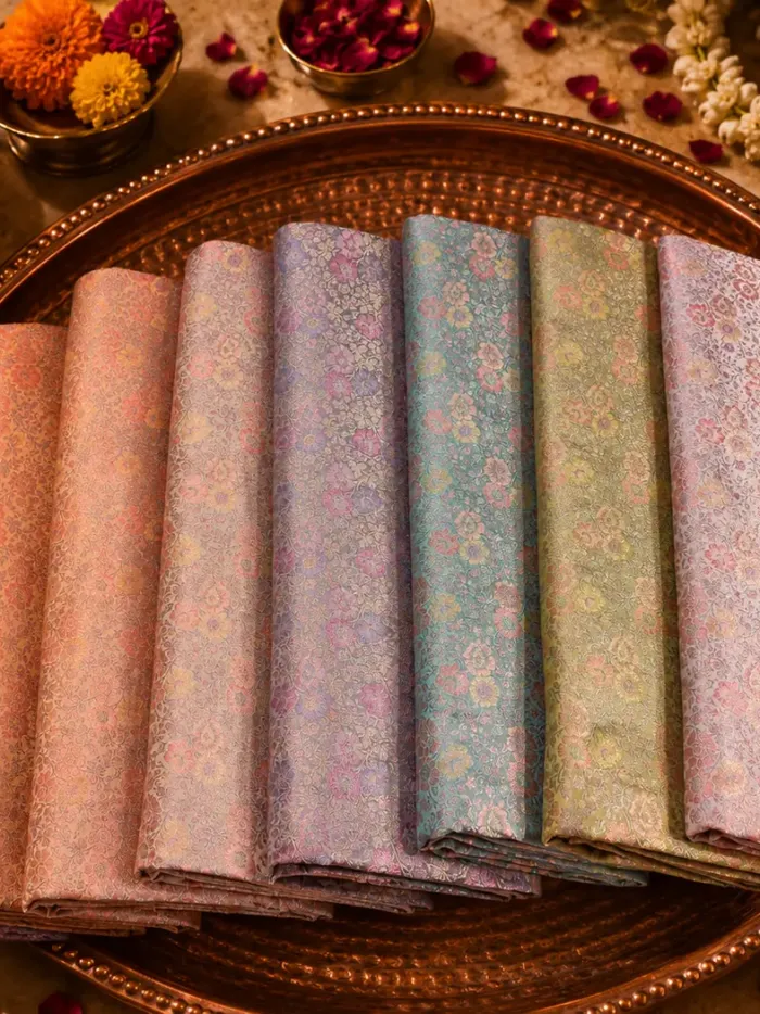 KashiFab Powder Paisley Floral Banarasi Brocade Fabric shade card - Banarasi brocade fabric Varanasi