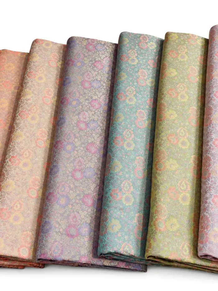 KashiFab Powder Paisley Floral Banarasi Brocade Fabric - Banarasi brocade fabric Varanasi wholesale export