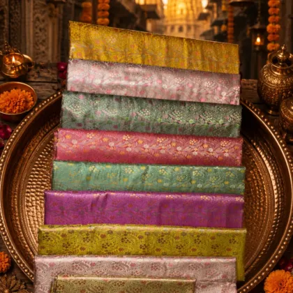 KashiFab Trailing Vine Floral Banarasi Brocade Fabric shade card - Banarasi brocade fabric Varanasi