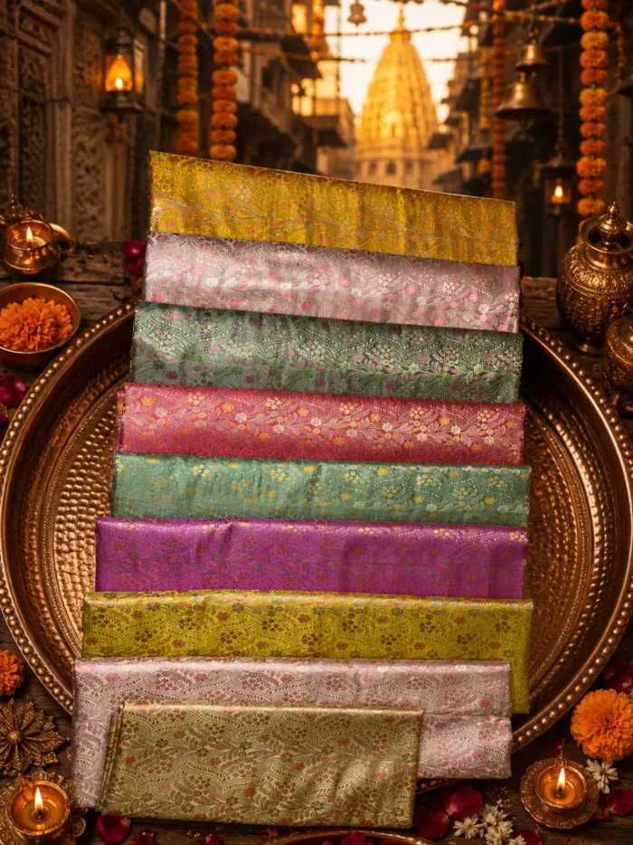 KashiFab Trailing Vine Floral Banarasi Brocade Fabric shade card - Banarasi brocade fabric Varanasi