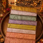 KashiFab Sunset Coral Floral Banarasi Brocade Fabric shade card - Banarasi brocade fabric Varanasi
