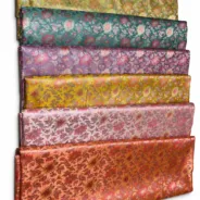 KashiFab Sunset Coral Floral Banarasi Brocade Fabric - Banarasi brocade fabric Varanasi wholesale export