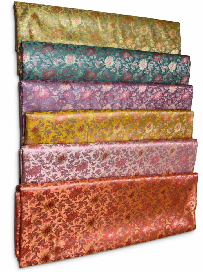 KashiFab Sunset Coral Floral Banarasi Brocade Fabric - Banarasi brocade fabric Varanasi wholesale export