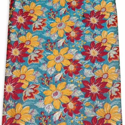 KashiFab Teal Floral Jaal Banarasi Brocade Fabric - Banarasi brocade fabric Varanasi wholesale export