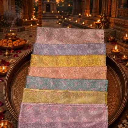 KashiFab Open Blush Floral Banarasi Brocade Fabric shade card - Banarasi brocade fabric Varanasi