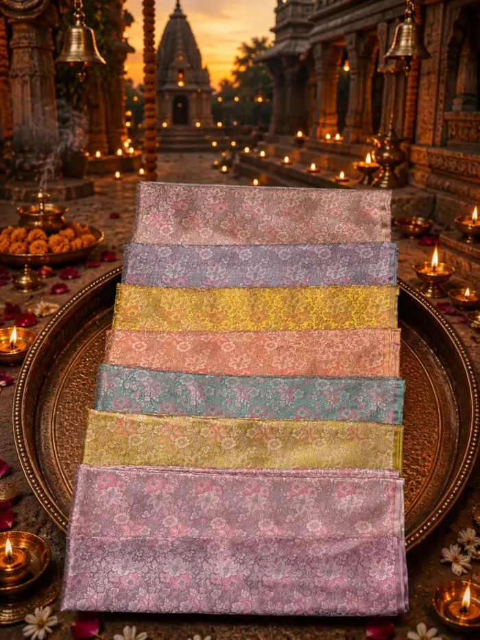 KashiFab Open Blush Floral Banarasi Brocade Fabric shade card - Banarasi brocade fabric Varanasi