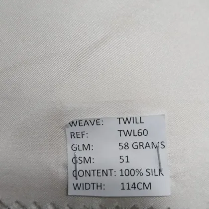 KashiFab CHO TWL60 Off White Silk Twill 58 GSM - silk twill fabric Varanasi wholesale