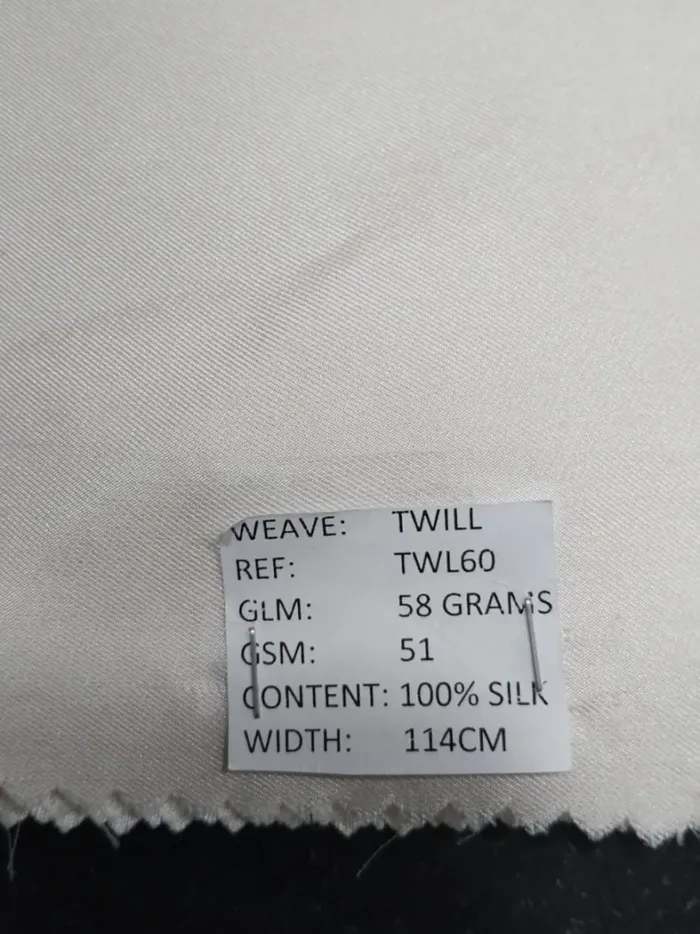 KashiFab CHO TWL60 Off White Silk Twill 58 GSM - silk twill fabric Varanasi wholesale