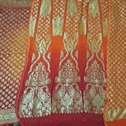 KashiFab CHO Orange Bandej Unstitched Lehenga - bandej unstitched lehenga Varanasi wholesale