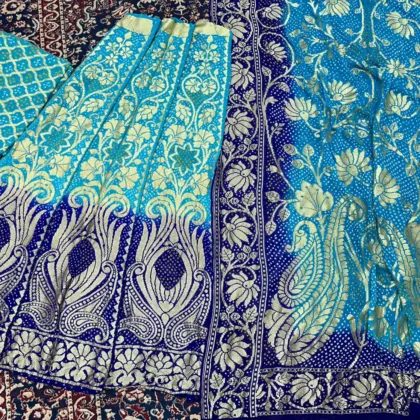 KashiFab CHO Royal Blue Bandej Unstitched Lehenga - bandej unstitched lehenga Varanasi wholesale