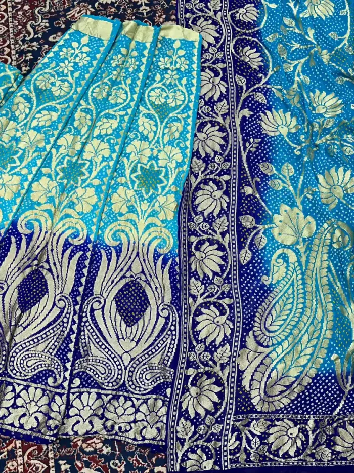 KashiFab CHO Royal Blue Bandej Unstitched Lehenga - bandej unstitched lehenga Varanasi wholesale
