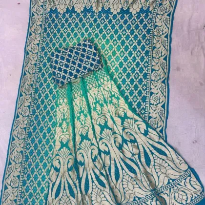 KashiFab CHO Teal Navy Bandej Unstitched Lehenga - bandej unstitched lehenga Varanasi wholesale