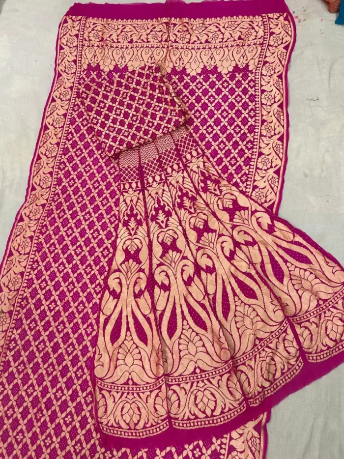 KashiFab CHO Rani Magenta Kalga Bandej Unstitched Lehenga KashiFab CHO Rani Magenta Kalga Bandej Unstitched Lehenga - bandej unstitched lehenga Varanasi wholesale