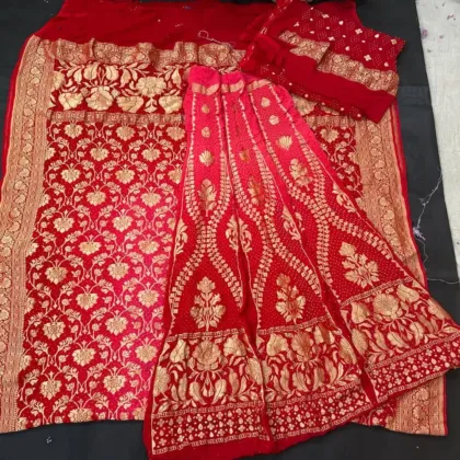 KashiFab CHO Red Open Set Bandej Unstitched Lehenga - bandej unstitched lehenga Varanasi wholesale