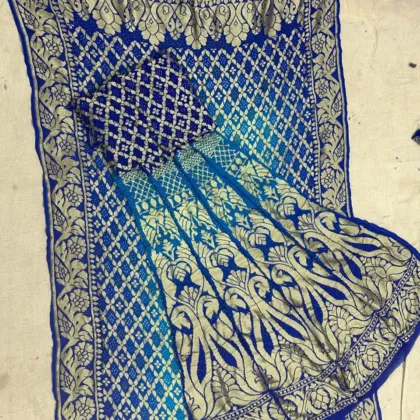 KashiFab CHO Teal Gold Zari Bandej Unstitched Lehenga - bandej unstitched lehenga Varanasi wholesale
