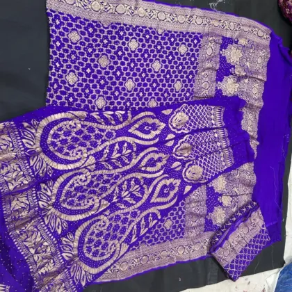 KashiFab CHO Purple Navy Bandej Unstitched Lehenga - bandej unstitched lehenga Varanasi wholesale