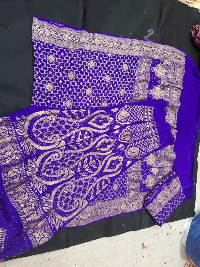 KashiFab CHO Purple Navy Bandej Unstitched Lehenga - bandej unstitched lehenga Varanasi wholesale