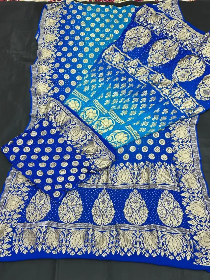 KashiFab CHO Royal Blue Fine Buti Bandej Unstitched Lehenga KashiFab CHO Royal Blue Fine Buti Bandej Unstitched Lehenga - bandej unstitched lehenga Varanasi wholesale