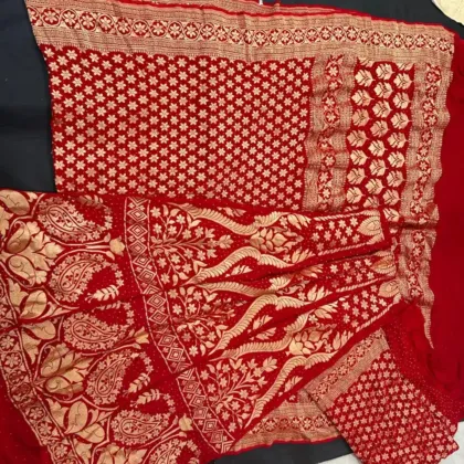 KashiFab CHO Red Fine Mesh Bandej Unstitched Lehenga - bandej unstitched lehenga Varanasi wholesale