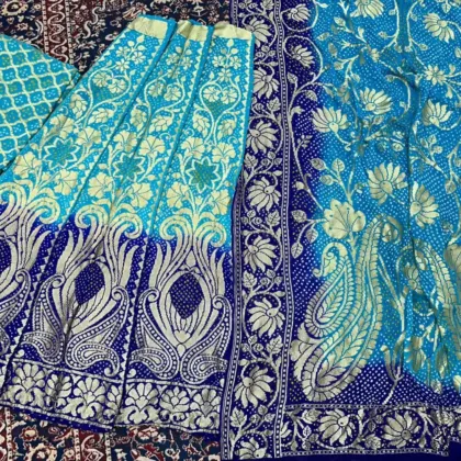 KashiFab CHO Blue Paisley Bandej Unstitched Lehenga - bandej unstitched lehenga Varanasi wholesale