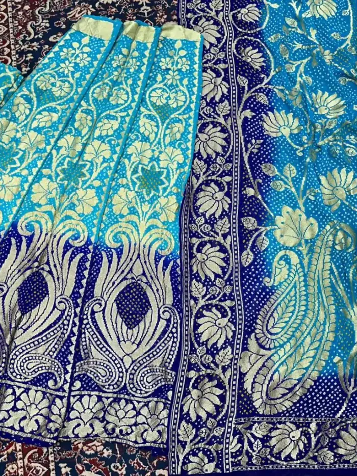 KashiFab CHO Blue Paisley Bandej Unstitched Lehenga KashiFab CHO Blue Paisley Bandej Unstitched Lehenga - bandej unstitched lehenga Varanasi wholesale