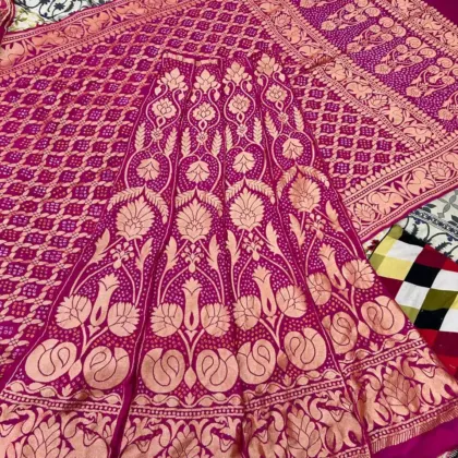 KashiFab CHO Red Gold Buti Bandej Unstitched Lehenga - bandej unstitched lehenga Varanasi wholesale