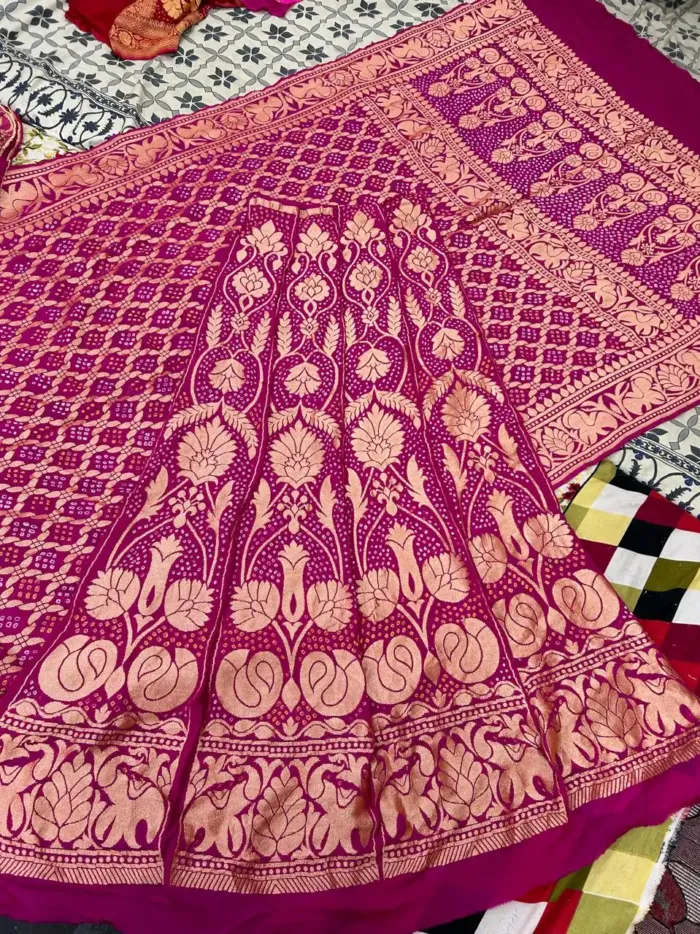 KashiFab CHO Red Gold Buti Bandej Unstitched Lehenga KashiFab CHO Red Gold Buti Bandej Unstitched Lehenga - bandej unstitched lehenga Varanasi wholesale