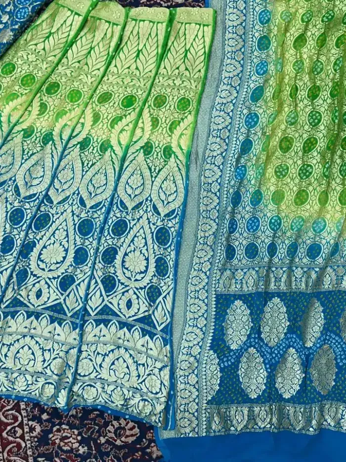 KashiFab CHO Lime Teal Bandej Unstitched Lehenga KashiFab CHO Lime Teal Bandej Unstitched Lehenga - bandej unstitched lehenga Varanasi wholesale