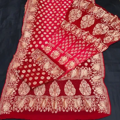 KashiFab CHO Red Small Buti Bandej Unstitched Lehenga - bandej unstitched lehenga Varanasi wholesale