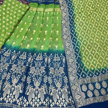 KashiFab CHO Lime Navy Pallu Bandej Unstitched Lehenga - bandej unstitched lehenga Varanasi wholesale
