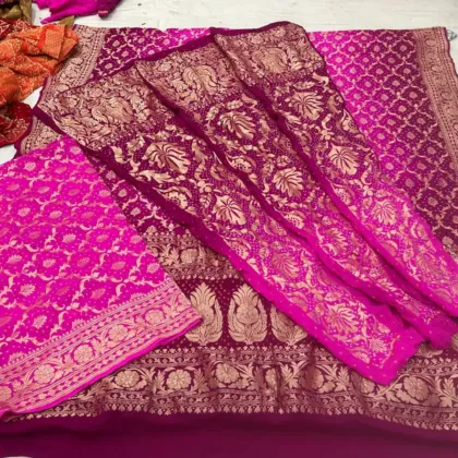 KashiFab CHO Magenta Border Bandej Unstitched Lehenga - bandej unstitched lehenga Varanasi wholesale
