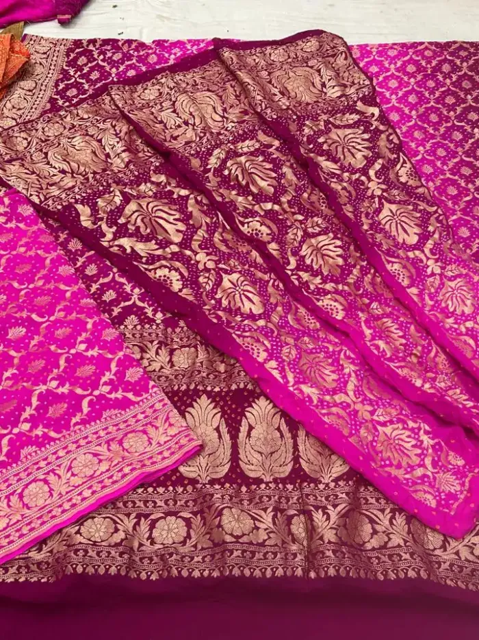 KashiFab CHO Magenta Border Bandej Unstitched Lehenga KashiFab CHO Magenta Border Bandej Unstitched Lehenga - bandej unstitched lehenga Varanasi wholesale