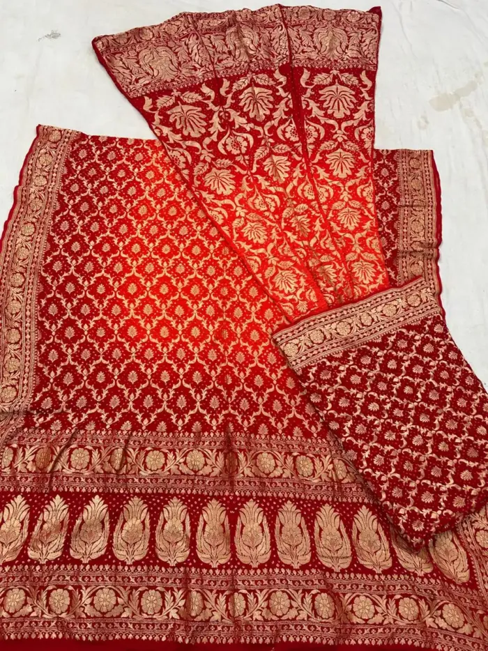 KashiFab CHO Red Folded Bandej Unstitched Lehenga KashiFab CHO Red Folded Bandej Unstitched Lehenga - bandej unstitched lehenga Varanasi wholesale