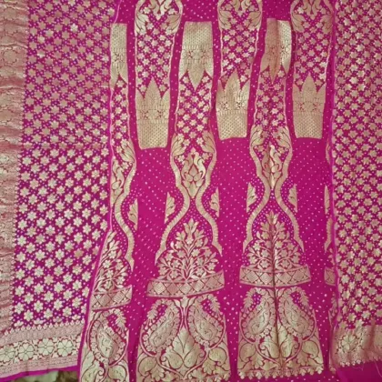 KashiFab CHO Magenta Pink Bandej Unstitched Lehenga - bandej unstitched lehenga Varanasi wholesale