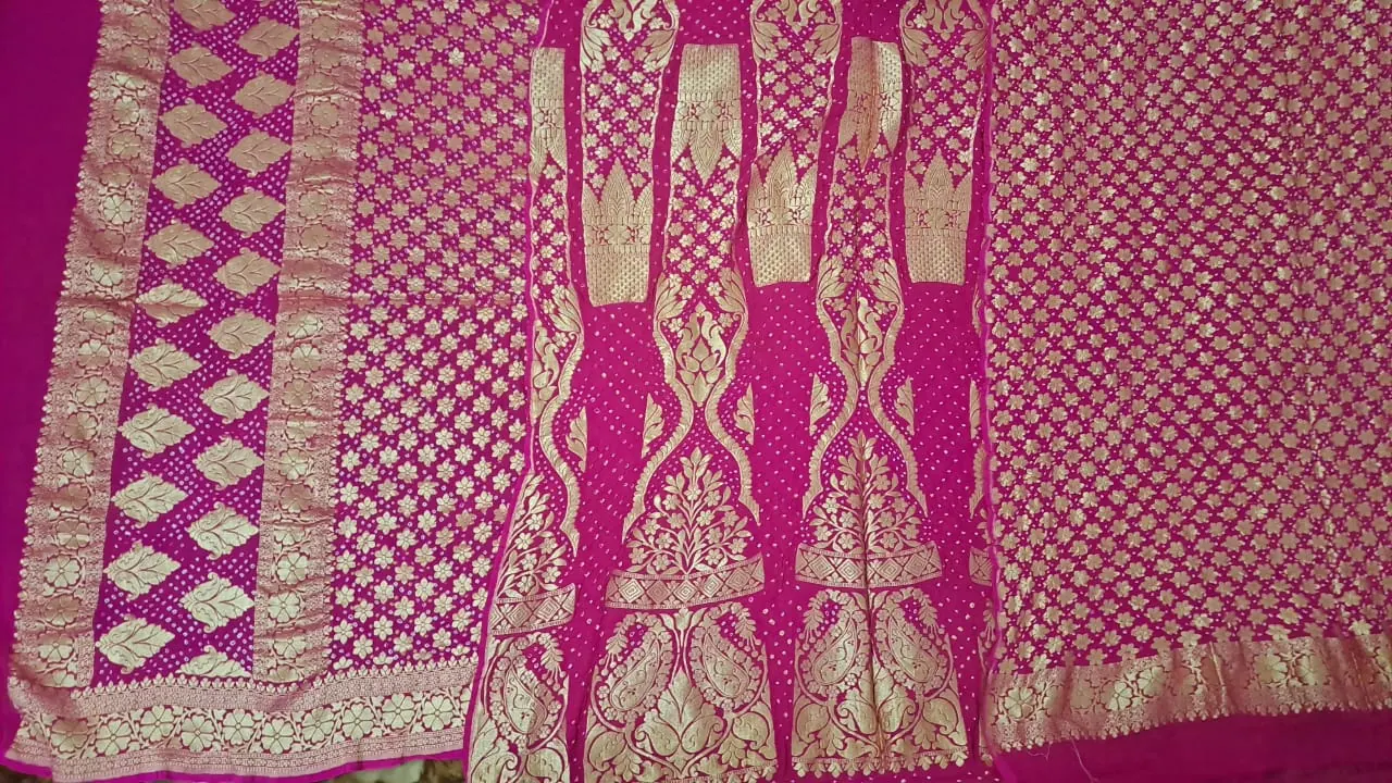 KashiFab CHO Magenta Pink Bandej Unstitched Lehenga KashiFab CHO Magenta Pink Bandej Unstitched Lehenga - bandej unstitched lehenga Varanasi wholesale